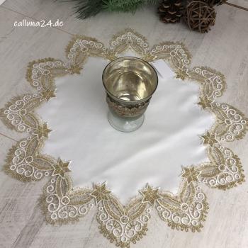 Runde Tischdecke Stickerei 42cm Gold Plauener Spitze Germany Landhaus Weihnachten